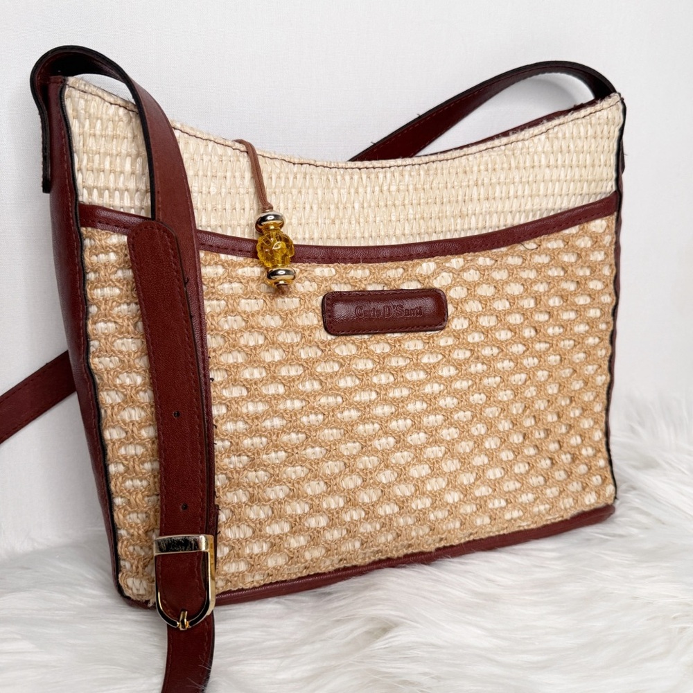 CARLO D’SANTI VEGAN LEATHER STRAW CROSSBODY - Picture 3 of 9